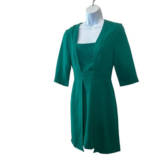 Black Halo Green Mini Sheath Dress Size 2 Career Work Professional Designer $400 - Picture 11 of 13